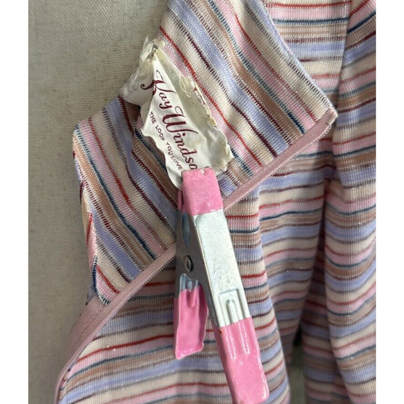 Vintage 60s 70s Maxi Dress Pink Purple Stripes Mod Balloon Sleeves Shimmer XS/S - Picture 9 of 9